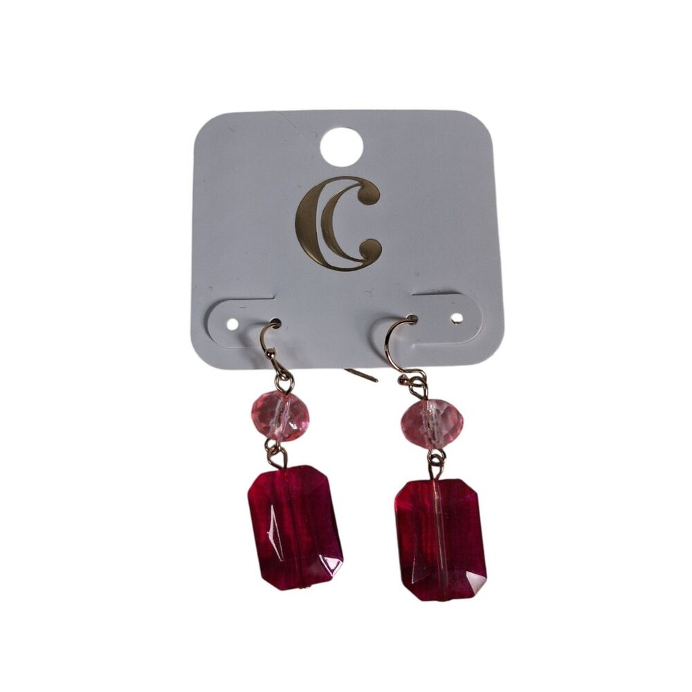 Light and Dark Pink Transparent Faceted Double Beaded Dangle Drop Style Earrings